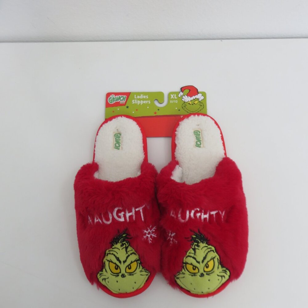 Dr. Seuss Grinch Christmas Red Naughty Slippers Ladies